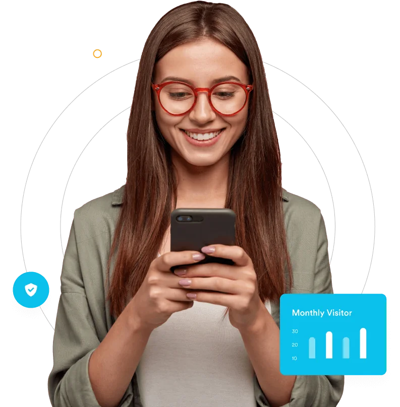 Smiling woman using a smartphone